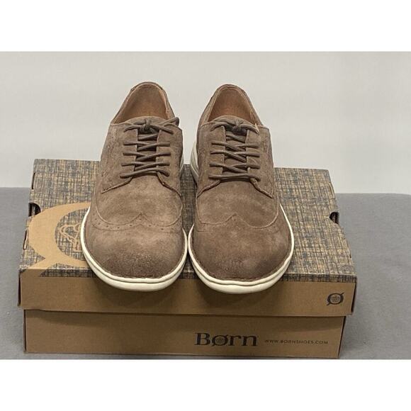 Born Men’s Luke Wingtip Oxford Shoes Size 9 Distressed Suede Leather Taupe - Picture 1 of 6